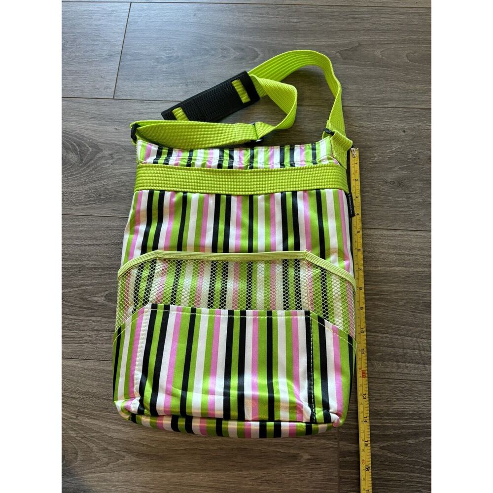 Insulated Wine Tote‎ 2 Bottle Carrier Green Striped Travel Picnic Bag